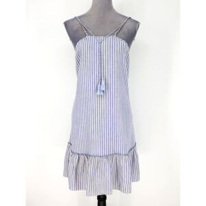 TJD The Jetset Diaries Dress Womens XS Blue White Cotton Linen Blend Lined Mini